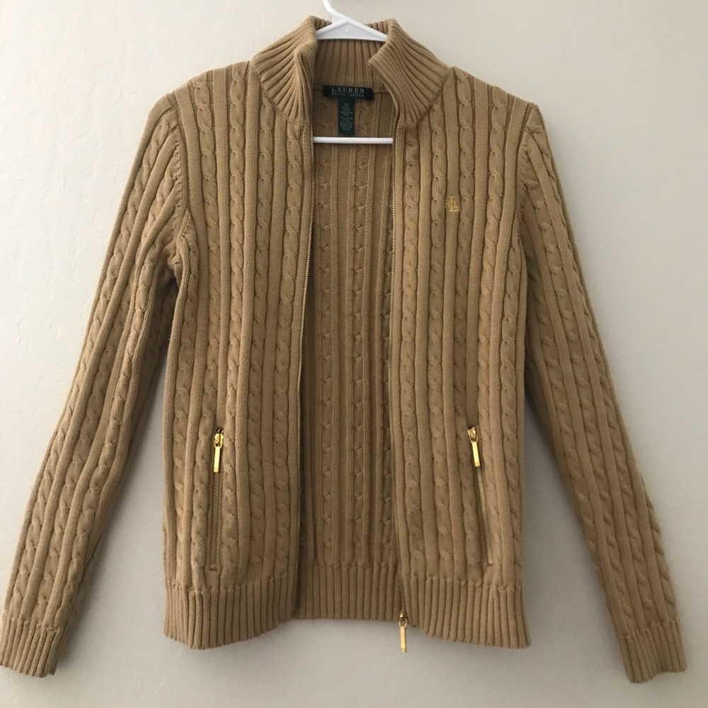 Ralph Lauren Zip Up Cable Knit Sweater Size XS